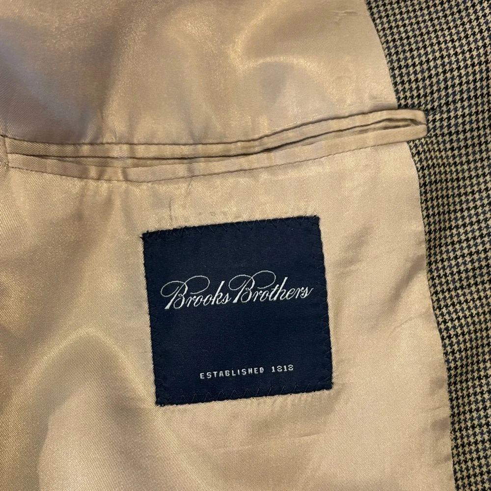 BROOKS BROTHERS Taupe 44 S Wool Cashmere Blend Herringbone Tweed Blazer